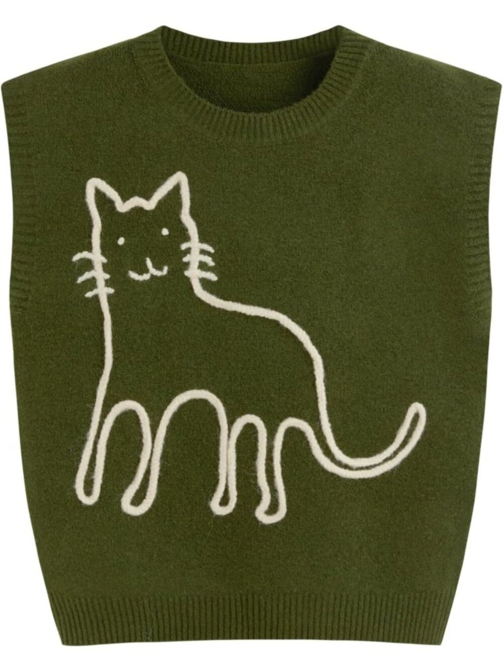Cute Cat Sweater Vest for Women - Cropped Wool Blend Sleeveless Top